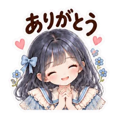 青リボンの爽やかガーリー毎日返信スタンプのメイン画像